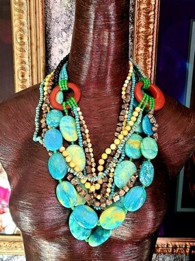 Oval Blue Jade and Mixed Jemstone double necklace